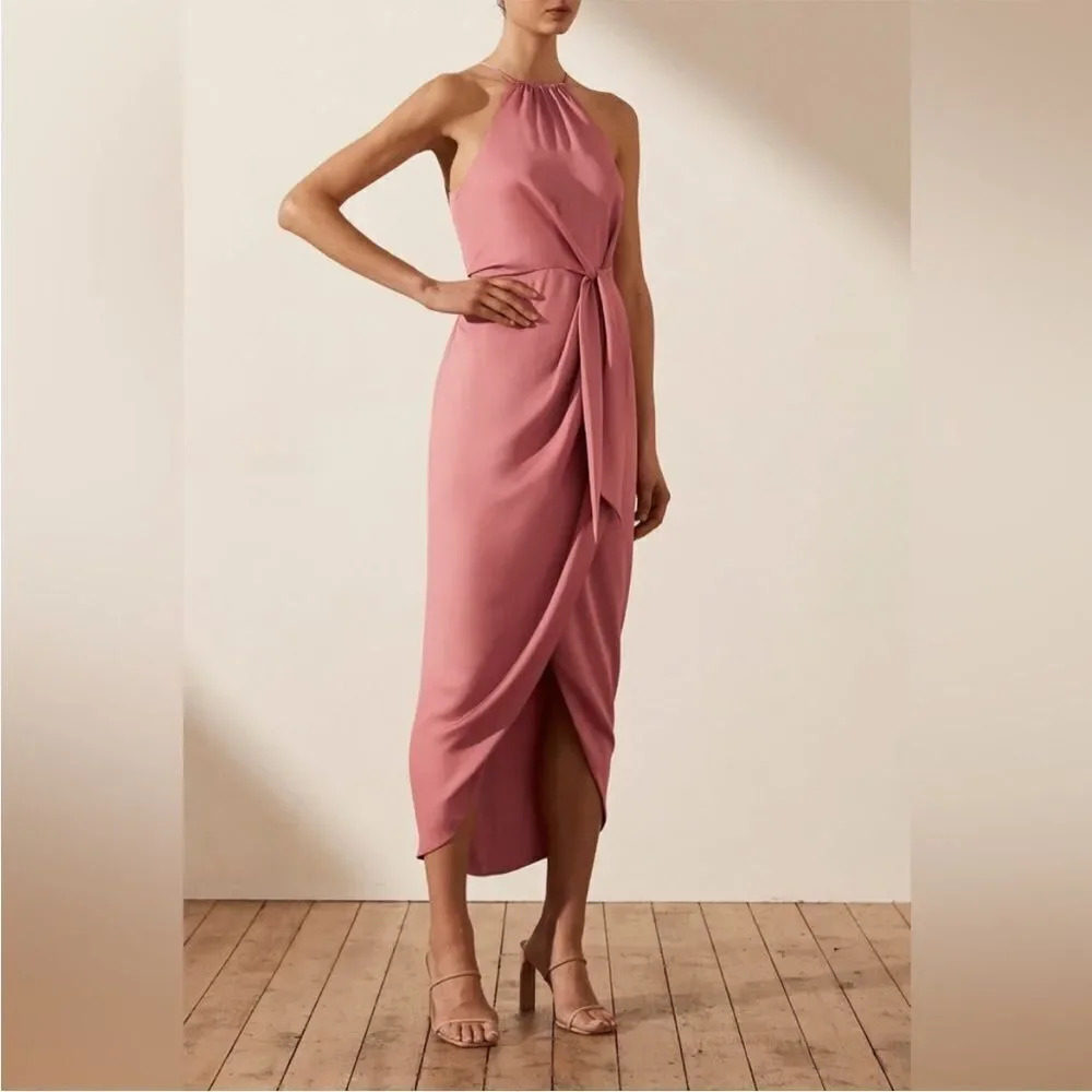 Shona Joy NEW Luxe Tie Sleeveless Midi Dress in Rose Size 10